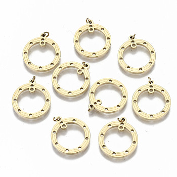 304 Stainless Steel Chandelier Component Links, with Jump Rings, Laser Cut, Round Ring, Real 14K Gold Plated, 16.5x15x1.3mm, Jump Ring: 3x0.4mm, 2.2mm inner diameter