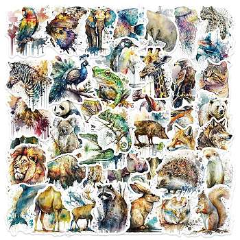 50Pcs Animal PVC Self Adhesive Cartoon Stickers, Waterproof Decals for Laptop, Bottle, Luggage Decor, Mixed Color, 40.5~55x37~66x0.2mm