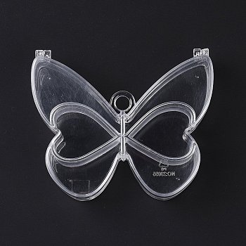 6 Grids Transparent Plastic Box, Butterfly Shaped Bead Containers for Small Jewelry and Beads, Clear, 10.95x9.25x2.9cm, Hole: 9mm, Inner Diameter: 39~49x33~52x25mm