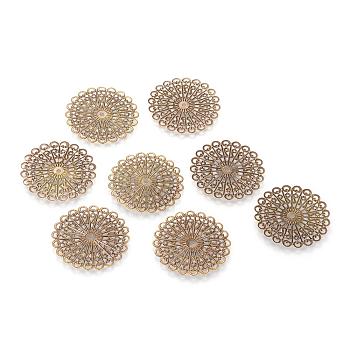 Iron Links, Etched Metal Embellishments, Flat Round, Antique Bronze, 42.5x0.5mm, Hole: 2mm