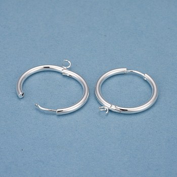 201 Stainless Steel Huggie Hoop Earring Findings, with Horizontal Loop and 316 Surgical Stainless Steel Pin, Silver, 29x26x2.5mm, Hole: 2.5mm, Pin: 1mm