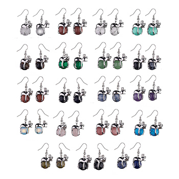 Natural & Synthetic Mixed Gemstone Frog Dangle Earrings, Platinum Brass Jewelry for Women, 37mm, Pin: 0.6mm