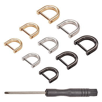 Alloy D-Ring Shackles Clasps, Golden & Platinum & Gunmetal, 10.8x7.4x1.8cm