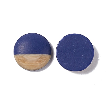 Two Tone Wood Grain Frosted Imitation Leather Style Resin Cabochons, Flat Round, Dark Blue, 18x5mm