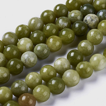 Natural Chinese Jade Beads Strands, Round, 8mm, Hole: 1.1mm, about 48pcs/strand, 15.4 inch