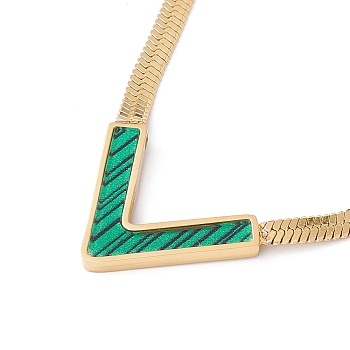 Synthetic Shell Initial Letter V Pendant Necklace, Gold Plated 304 Stainless Steel Jewelry for Women, Medium Sea Green, 15.91 inch(40.4cm)