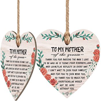 Heart with Word Wooden Hanging Plate, Decoration Accessories, Floral Pattern, 100x100mm