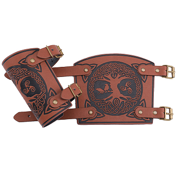 Imitation Leather Tree of Life Cord Bracelet, Alloy Adjustable Buckle Gauntlet Wristband, Cuff Wrist Guard for Men, Sienna, Inner Diameter: 2-1/4~2-7/8 inch(5.6~7.25cm)