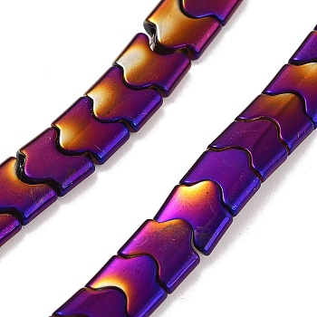 Synthetic Non-magnetic Hematite Beads Strands, Long-Lasting Plated, Wave Shape, 2-Hole, Purple Plated, 7.5~8x8x3mm, Hole: 1mm, about 68pcs/strand, 15.35''(39cm)