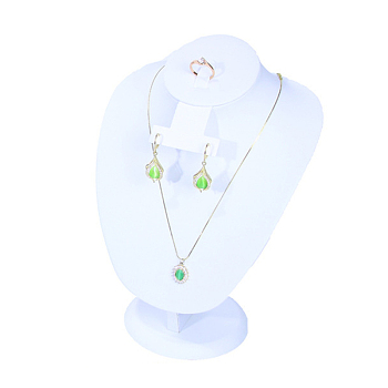 Bust Shaped MDF Covered with PU Leather Jewelry Set Display Stands, Jewelry Organizer Holder for Earrings, Rings & Necklaces, White, 17.5x12.5x22cm