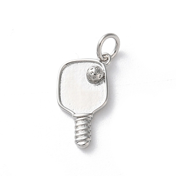 Rack Plating Brass Pendants, Lead Free & Cadmium Free, Long-Lasting Plated, Pickleball Charms, with Jump Ring, Platinum, 17x9x2.5mm, Hole: 3.5mm