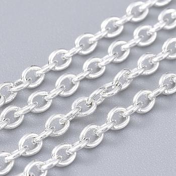 Iron Cable Chains, Unwelded, Oval, Lead Free, Silver Color Plated, 3x2x0.5mm