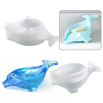 Self Draining Dolphin Soap Holder Silicone Molds, for UV Resin, Epoxy Resin Craft Making, Ghost White, 203x69mm