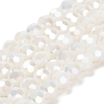 Imitation Jade Glass Beads Stands, AB Colors, Faceted, Round, White, 10x8.5~9mm, Hole: 1.6mm, about 67pcs/strand, 23.62 inch(60cm)