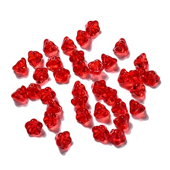 Transparent Czech Glass Beads, Flower, Red, 8.5x6.5mm, Hole: 1mm