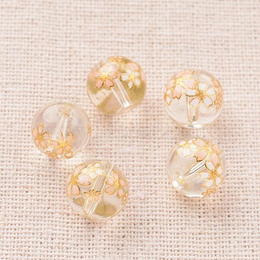 Flower Picture Printed Glass Round Beads(GLAA-J089-10mm-A06)-1