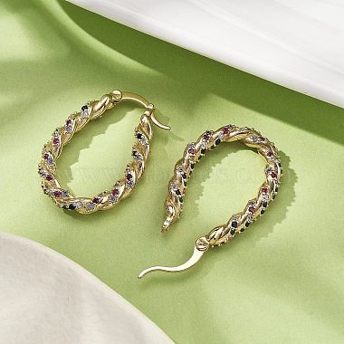 Brass Micro Pave Cubic Zirconia Hoop Earrings for Women(EJEW-U033-01G)-2