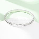 304 Stainless Steel Micro Pave Cubic Zirconia Hinged Bangles for Women, Stainless Steel Color, Inner Diameter: 2-3/8x1-7/8 inch(5.9x4.8cm)(BJEW-Z146-03P)