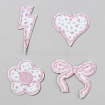 4Pcs Polyester Flower Pattern Embroidery Self-adhesive Patches, Pink, Mixed Shapes, 52~75x30~66x1mm(PATC-TAC0011-07B)