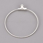 304 Stainless Steel Pendants, Hoop Earring Findings, Ring, Silver, 39x36x1.5mm, 21 Gauge, Hole: 1mm, Inner Size: 34mm, Pin: 0.7mm(STAS-F191-09S-F)