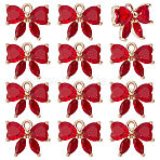 12Pcs Brass Glass Charms, Butterfly Charm, Light Gold, Faceted, Red, 10x12x4mm, Hole: 1.4mm(KK-PH0013-43A)
