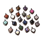 Natural & Synthetic Mixed Gemstone Pendants, Vintage Red Copper Tone Brass Gems Rhombus Charms, Mixed Dyed and Undyed, 40~40.5x29~29.5x7.5mm, Hole: 5x3.5mm(G-A297-03R)