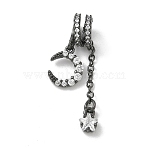 Brass Micro Pave Clear Cubic Zirconia Pendants, Moon with Star Charms, Rack Plating ,Long-Lasting Plated, Lead Free & Cadmium Free, Gunmetal, 37.5x12x10mm, Hole: 5mm(CU-CBA9FFD-02B)