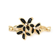 Brass Micro Pave Clear Cubic Zirconia Fold Over Clasps, with Enamel, Flower, Real 18K Gold Plated, 45x25mm(KK-U043-09G-01)