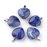 Natural Sodalite Pendants, with Platinum Tone Alloy Findings, Heart, 22~23x20~21x9~10mm, Hole: 2.5x5.5mm(X-G-S219-16A)