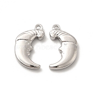 201 Stainless Steel Pendants, Moon Charm, Stainless Steel Color, 19.5x11x3mm, Hole: 2mm(STAS-J401-VF635-1)