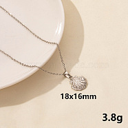 304 Stainless Steel Shell Shape Pendant Necklaces, Cable Chain Necklaces for Women(JQ3185-1)