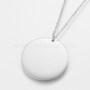 304 Stainless Steel Pendant Necklaces, with Lobster Clasps, Flat Round, Stainless Steel Color, 15.75 inch(40cm), 1.2mm, Pendant: 21x1mm(NJEW-I218-04P)