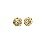 CZ Brass Micro Pave Grade AAA Clear Color Cubic Zirconia Round Beads, Cadmium Free & Nickel Free & Lead Free, Golden, 8mm, Hole: 1.7mm(KK-O065-8mm-05G-NR)