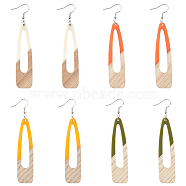 4 Pair 4 Color Resin & Wood Dangle Earrings, with Pins, Hollow Teardrop, Mixed Color, 87mm, 1 Pair/color(EJEW-AB00042)