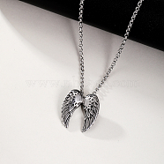 Stainless Steel Halloween Retro Angel Wing Hip Hop Necklace, Antique Silver & Stainless Steel Color, 23.62 inch(60cm)(VY3976)