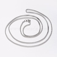 201 Stainless Steel Box Chain Necklaces, with Lobster Claw Clasp, Stainless Steel Color, 29.5 inch(75cm), 2mm(NJEW-I205-20P-2MM)