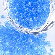 Grade A Glass Seed Beads, Hexagon(Two Cut), Transparent Colours, Cornflower Blue, 1.5~2.5x1.5~2mm, Hole: 0.8mm, about 2100pcs/bag, 450g/bag(SEED-S022-02J)