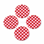 Opaque Cellulose Acetate(Resin) Pendants, Flat Round with Grid Pattern, Red, 27.5x27.5x2.5mm, Hole: 1.4mm(KY-Q057-002B-A02)