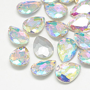 Pointed Back Glass Rhinestone Cabochons, Back Plated, Faceted, teardrop, Crystal AB, 18x13x5mm(RGLA-T081-13x18mm-05)