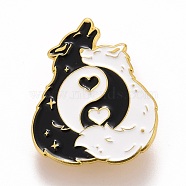Double Wolf and Great Harmony Enamel Pin, Animal Alloy Badge for Backpack Clothes, Golden, Black, 30x25x1.5mm, Pin: 1.2mm(JEWB-M023-05)