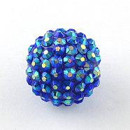 AB-Color Resin Rhinestone Beads, with Acrylic Round Beads Inside, for Bubblegum Jewelry, Blue, 12x10mm, Hole: 2~2.5mm(RESI-S315-10x12-17)