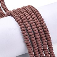 Handmade Polymer Clay Beads Strands, for DIY Jewelry Crafts Supplies, Flat Round, Saddle Brown, 6~7x3mm, Hole: 1.5mm, about 113~116pcs/strand, 15.55 inch~16.14 inch(39.5~41cm)(X-CLAY-N008-008-125)