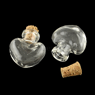 Heart Glass Bottle for Bead Containers, with Cork Stopper, Wishing Bottle, Clear, 25x22x11mm, Hole: 6mm, Bottleneck: 9.5mm in diameter, Capacity: 1ml(0.03 fl. oz)(AJEW-R045-02)