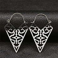 304 Stainless Steel Hollow Triangle Hoop Earrings, Bohemia Theme Earrings, Stainless Steel Color, 51x29x1mm(EJEW-P248-10P)