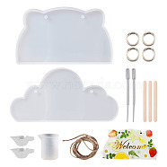 DIY Silicone Hangtag Molds Kits, with Resin Casting Molds, Zinc Alloy Spring Gate Rings, Jute Twine, Silicone Measuring Cup, Birch Wooden Craft Ice Cream Sticks, Silicone Stirring Bowl, Plastic Dropper, White, 253x127x8mm(DIY-TA0008-41)