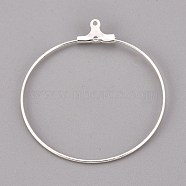 304 Stainless Steel Pendants, Hoop Earring Findings, Ring, Silver, 39x36x1.5mm, 21 Gauge, Hole: 1mm, Inner Size: 34mm, Pin: 0.7mm(STAS-F191-09S-F)