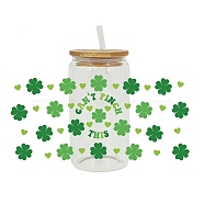 Saint Patrick's Day Theme PET Clear Film Clover Rub on Transfer Stickers for Glass Cups, Waterproof Cup Wrap Transfer Decals for Cup Crafts, Green, 110x230mm(PW-WG36251-01)