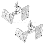 HOBBIESAY Brass Cufflinks for Men's Shirt, Rectangle with Twill Pattern, Platinum, 12.5x20.5x22.5mm, Hole: 3~3.5x6~13mm, 2 pairs/box(KK-HY0001-74)