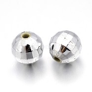 Faceted Acrylic Beads, Round, Silver Color Plated, about 8mm wide, 8mm long, hole: 1.5mm, about 1600pcs/500g(PL643-2S)
