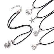 Ocean Theme Alloy Pendant Necklace with Imitation Leather Cords, Antique Silver, Mixed Shapes, 17.64~18.03 inch(44.8~45.8cm)(NJEW-JN04495)